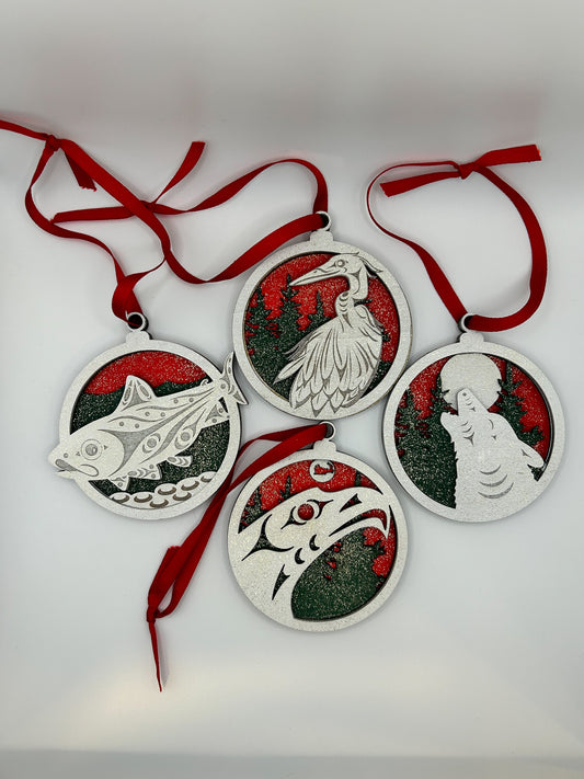 Set of 4  Coast Salish Christmas Ornaments