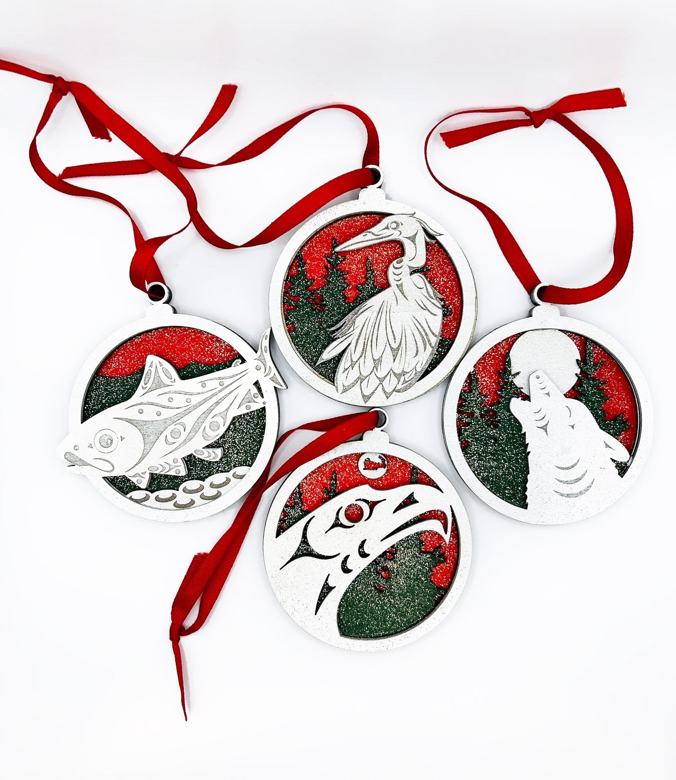 Set of 4 Coast Salish Christmas Ornaments
